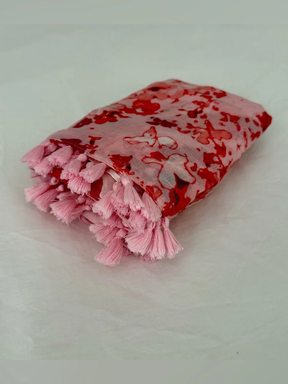 Peter Som Dream Floral Pink Red Blush Tassel Scarf Sarong Wrap One Size